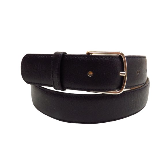 Black Leather Dress Belt with Silver Tone Buckle 0273 13 - Picture 1 of 10